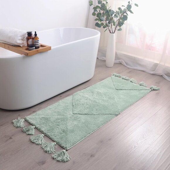 Boho Bath Mat Ming Green Bathroom Runner Decor 20x60 - Picture 8 of 8